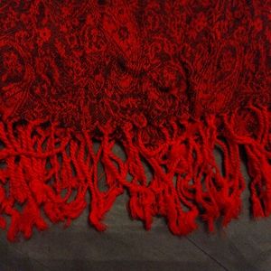 Red  and black paisley design scarf that feels like cashmere